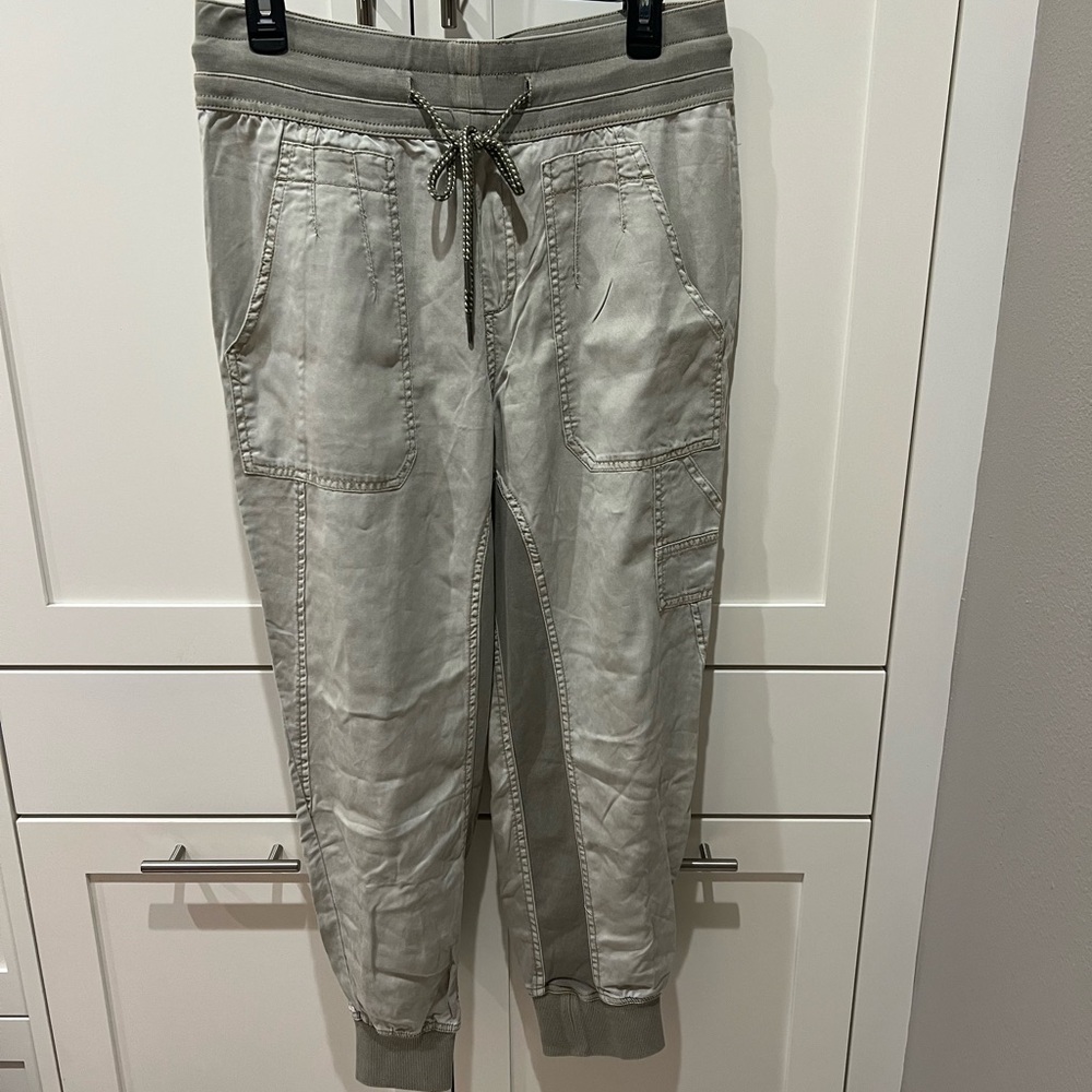 Anthropologie Green-Gray joggers with Elastic Waistband and Cuffed Ankles